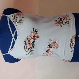 Women criss cross front blue cami tank top size L